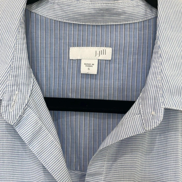 J.Jill Mixed Striped Button Down Tunic Blue White Colorblock 100% Cotton Small - Picture 2 of 5